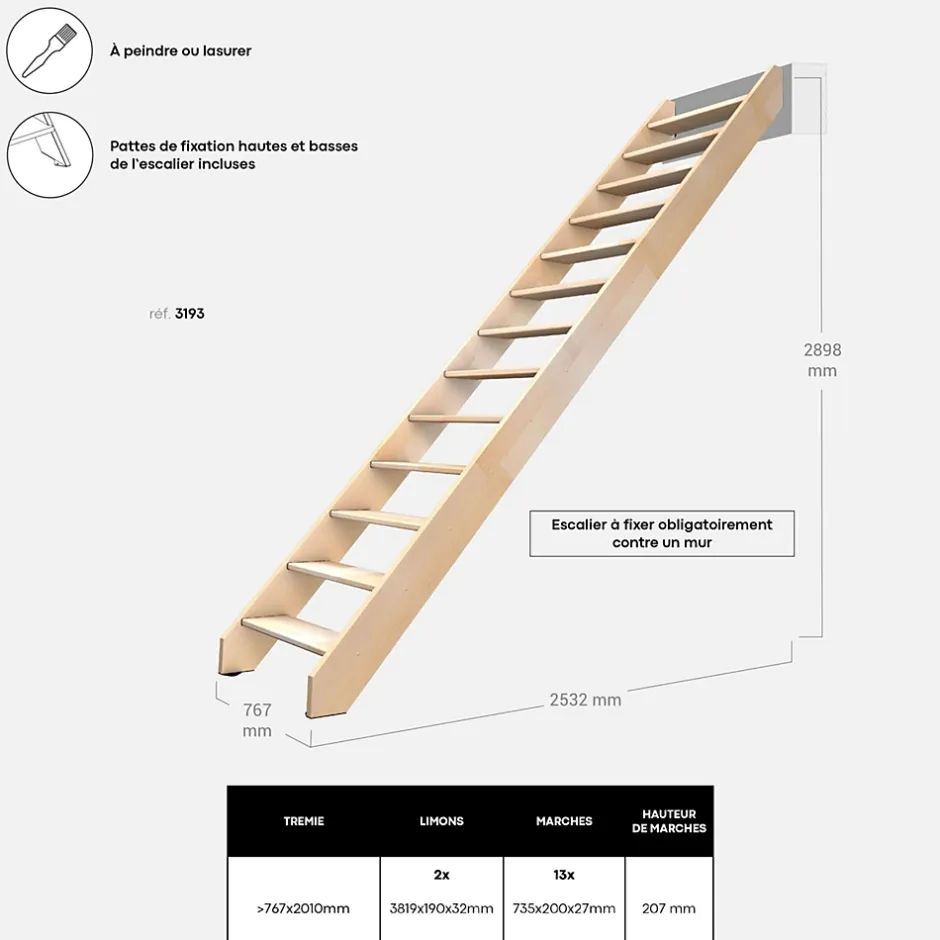 Escalier bois hêtre droit, Nostra-Kordo Clearance
