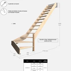 Kordo Escalier bois hêtre quart-tournant droit, Nostra