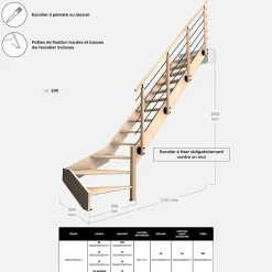 Escalier bois hêtre quart-tournant droit avec garde-corps, Nostra-Kordo Outlet