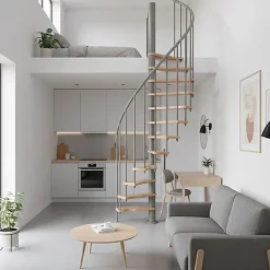 Escalier colimaçon 9 marches - Hauteur à franchir 1.90 à 2.35m - Structure grise et marche hêtre - Diamètre 120cm - SUON120/GH-9-Matisere New