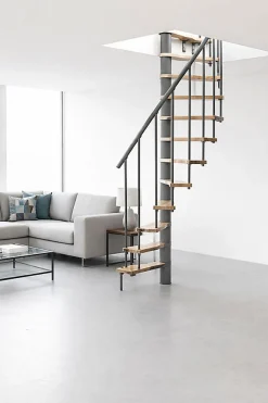 Escalier colimaçon 9 marches - Hauteur à franchir 1.90 à 2.35m - Structure grise et marche hêtre - Diamètre 120cm - SUON120/GH-9-Matisere New