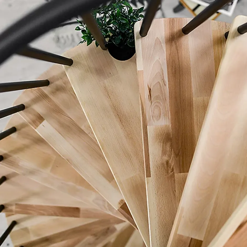 Matisere Escalier colimaçon 11 marches - Hauteur à franchir 2.09 à 2.59m - Diamètre 140cm - Structure noire et marche hêtre - BERL140-NH-11