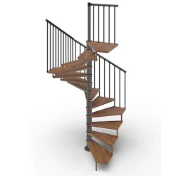 Matisere Escalier colimaçon 11 marches - Haut. à franchir 2.26 à 2.64m - Diam. 140cm - Trémie carrée - Struct. anthracite / marches noyer -