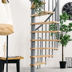 Matisere Escalier colimaçon 9 marches - Hauteur à franchir 1.71 à 2.12m - Diamètre 140cm - Structure grise et marche hêtre - BERL140-GH-9