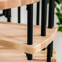 Escalier colimaçon 10 marches - Hauteur à franchir 1.90 à 2.35m - Diamètre 120cm - Structure noire et marche hêtre - BERL120-NH-10-Matisere Sale