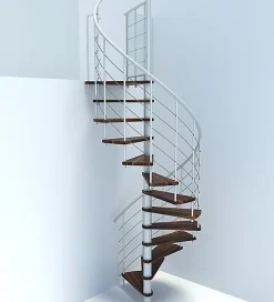 Matisere Escalier colimaçon 11 marches - Diamètre 140cm - Hauteur à franchir 2.15 à 2.59m - Blanc et Noyer - VENE140-SBMNOY-11