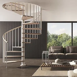 Escalier colimaçon 10 marches - Hauteur à franchir de 2.05 à 2.40m - Diamètre 1.05m - Structure blanche et marche blanchi --Matisere Discount