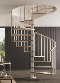 Escalier colimaçon 16 marches - Haut. à franchir 3.28 à 3.84m - Diam. 160cm - Trémie ronde - Struct. blanche / marches Naturel --Matisere Online