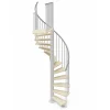 Escalier colimaçon 14 marches - Hauteur à franchir 2.87 à 3.36m - Diamètre 138cm - Bois et blanc - Sens anti-horaire --Matisere Discount