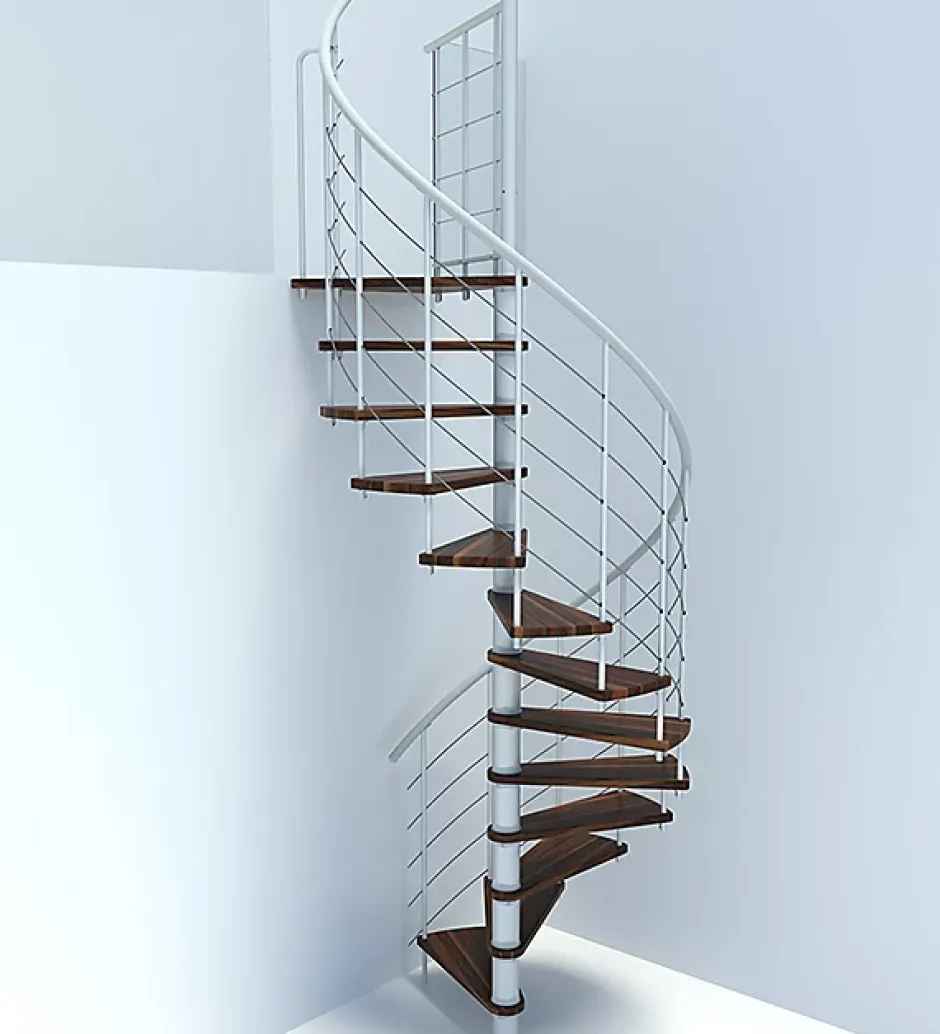 Escalier colimaçon 12 marches - Diamètre 140cm - Hauteur à franchir 2.34 à 2.82m - Blanc et Noyer - VENE140-SBMNOY-12-Matisere Clearance