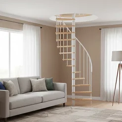 Escalier colimaçon 9 marches - Hauteur à franchir 1.90 à 2.35m - Structure blanche et marche hêtre - Diamètre 140cm - SUON140/BH-9-Matisere Sale