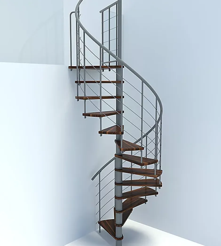 Matisere Escalier colimaçon 10 marches - Diamètre 140cm - Hauteur à franchir 1.95 à 2.35m - Gris et Noyer - VENE140-SGMNOY-10