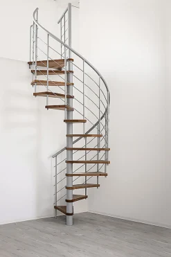 Matisere Escalier colimaçon 10 marches - Diamètre 140cm - Hauteur à franchir 1.95 à 2.35m - Gris et Noyer - VENE140-SGMNOY-10