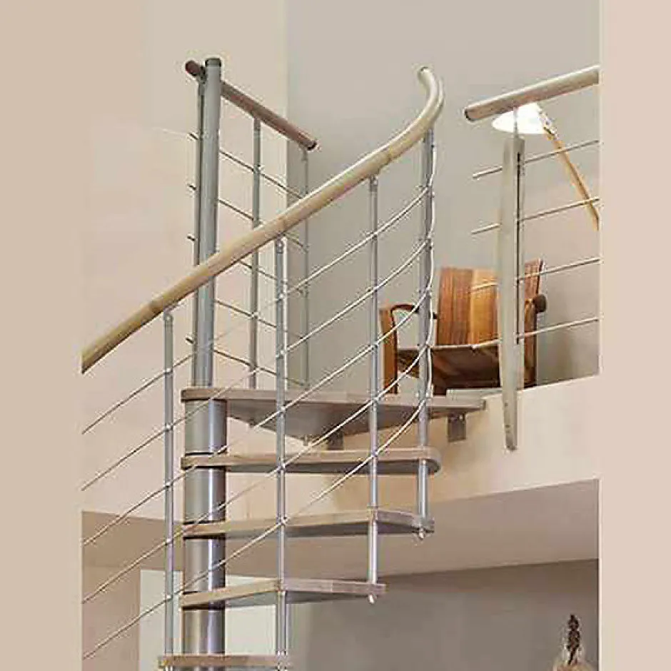 Matisere Escalier colimaçon 10 marches - Diamètre 140cm - Hauteur à franchir 1.95 à 2.35m - Gris et Noyer - VENE140-SGMNOY-10