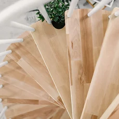 Escalier colimaçon 14 marches - Hauteur à franchir 2.76 à 3.29m - Diamètre 120cm - Structure blanche et marche hêtre --Matisere Best