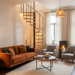 Escalier colimaçon 12 marches - Diamètre 140cm - Hauteur à franchir 2.34 à 2.82m - Noir et hêtre - VENE140-SNMNAT-12-Matisere Hot