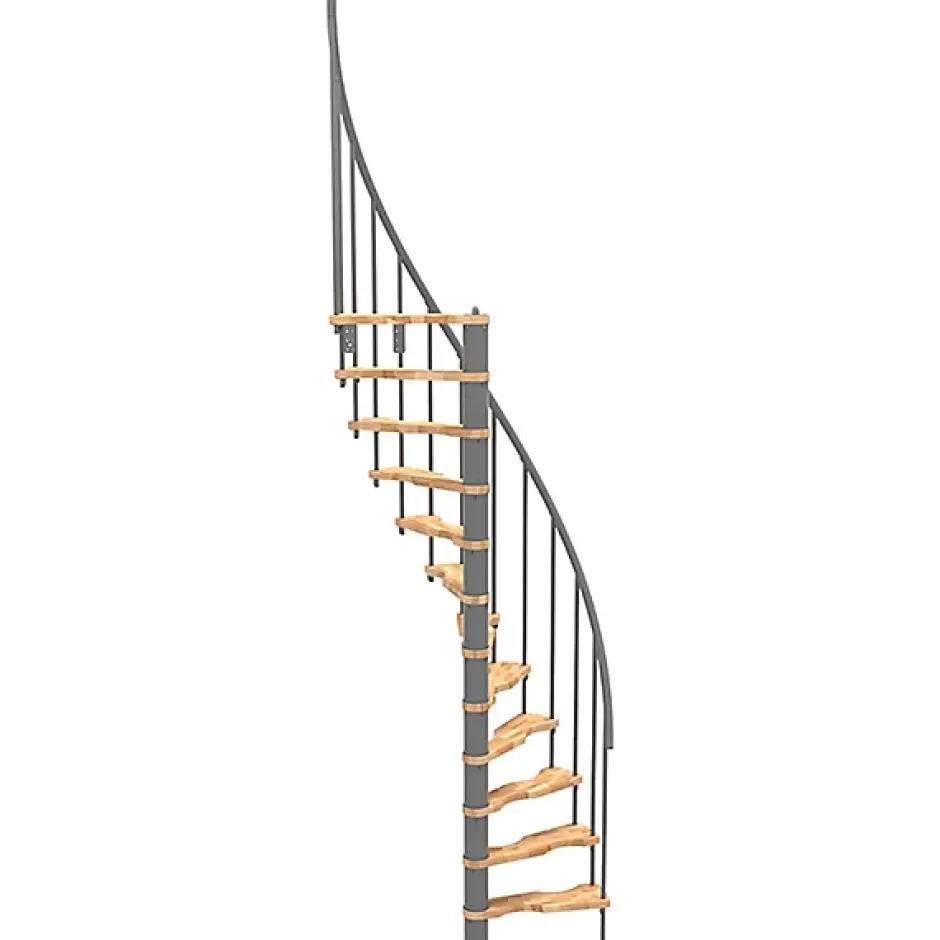Escalier colimaçon 8 marches - Hauteur à franchir 1.71 à 2.12m - Structure grise et marche hêtre - Diamètre 140cm - SUON140/GH-8-Matisere Clearance