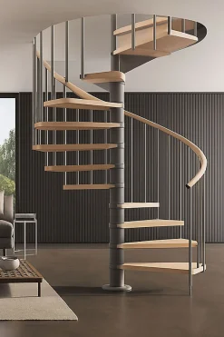 Escalier colimaçon 11 marches - Haut. à franchir 2.26 à 2.64m - Diam. 140cm - Struct. grise / marches naturel- Trémie ronde --Matisere Discount