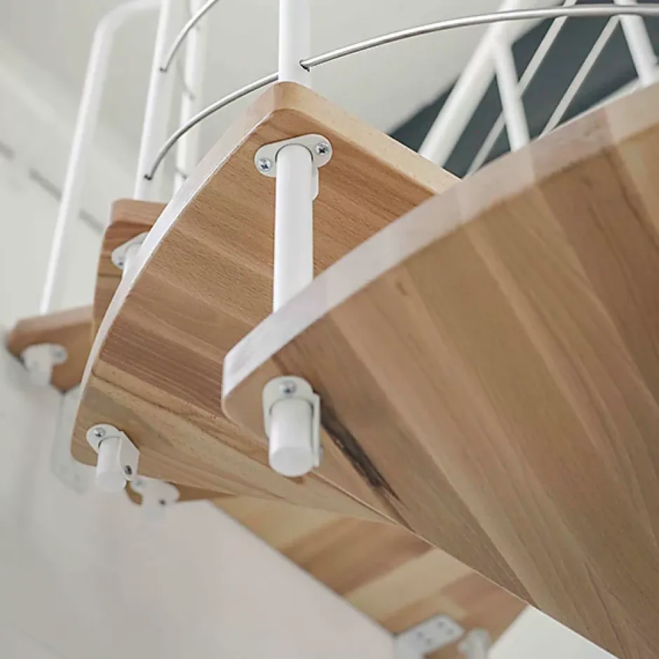 Matisere Escalier colimaçon 12 marches - Hauteur à franchir 2.34 à 2.82m - Structure grise et marche hêtre - Diamètre 100cm - VENE100/GH-12