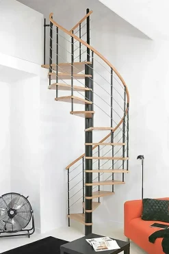 Matisere Escalier colimaçon 11 marches - Diamètre 120cm - Hauteur à franchir 2.15 à 2.59m - Noir et hêtre - VENE120-SNMNAT-11