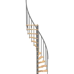 Escalier colimaçon 12 marches - Hauteur à franchir 2.47 à 3.05m - Structure grise et marche hêtre - Diamètre 140cm - SUON140/GH-12-Matisere Clearance