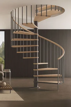 Escalier colimaçon 12 marches - Haut. à franchir 2.46 à 2.88m - Diam. 180cm - Trémie ronde - Struct. anthracite / marches Naturel-Matisere Sale