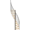 Matisere Escalier colimaçon 9 marches - Hauteur à franchir 1.90 à 2.35m - Structure grise et marche hêtre - Diamètre 140cm - SUON140/GH-9