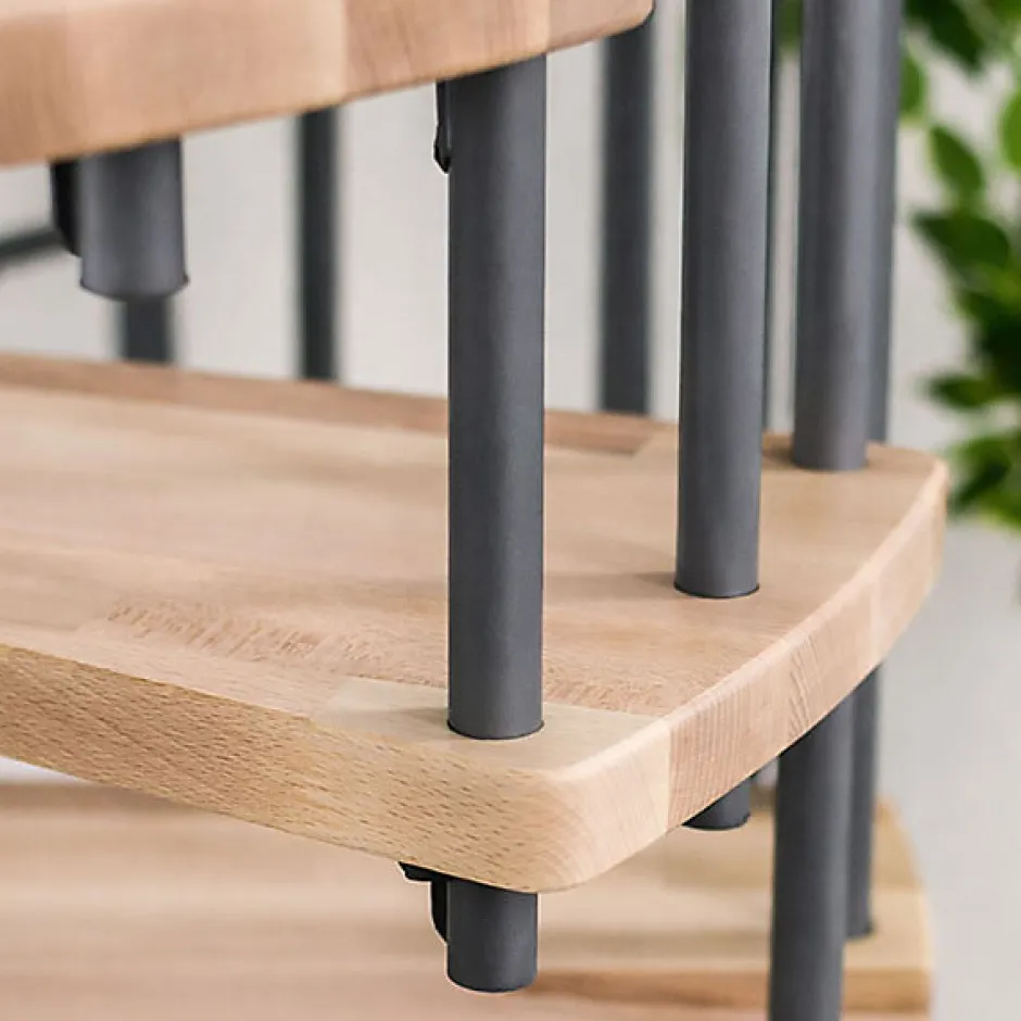 Escalier colimaçon 12 marches - Hauteur à franchir 2.28 à 2.82m - Diamètre 120cm - Structure grise et marche hêtre - BERL120-GH-12-Matisere Sale