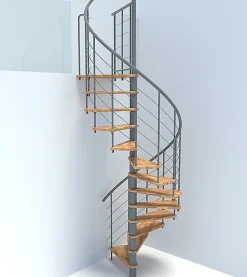 Escalier colimaçon 14 marches - Diamètre 160cm - Hauteur à franchir 2.75 à 3.29m - Structure grise et marche hêtre - VENE160/GH-14-Matisere Discount