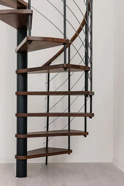 Escalier colimaçon 11 marches - Diamètre 140cm - Hauteur à franchir 2.15 à 2.59m - Noir et Noyer - VENE140-SNMNOY-11-Matisere New