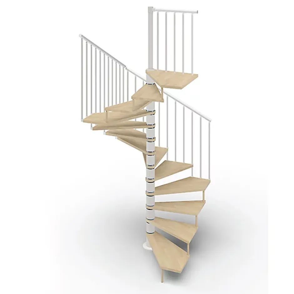 Matisere Escalier colimaçon 10 marches - Haut. à franchir 2.05 à 2.40m - Diam. 120cm - Trémie carrée - Struct. blanche / marches naturel -