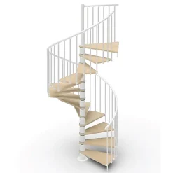 Escalier colimaçon 12 marches - Haut. à franchir 2.46 à 2.88m - Diam. 140cm - Struct. blanche et marche naturel - Trémie ronde --Matisere Clearance