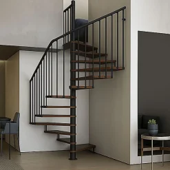 Matisere Escalier colimaçon 10 marches - Haut. à franchir 2.05 à 2.40m - Diam. 140cm - Trémie carrée - Struct. anthracite / marches noyer -