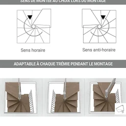 Matisere Escalier colimaçon 10 marches - Haut. à franchir 2.05 à 2.40m - Diam. 140cm - Trémie carrée - Struct. anthracite / marches noyer -