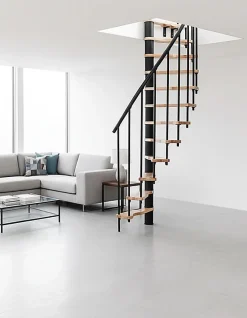 Escalier colimaçon 12 marches - Hauteur à franchir 2.47 à 3.05m - Structure noire et marche hêtre - Diamètre 140cm - SUON140/NH-12-Matisere New