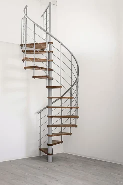 Matisere Escalier colimaçon 12 marches - Diamètre 120cm - Hauteur à franchir 2.34 à 2.82m - Gris et hêtre - VENE120-SGMNAT-12