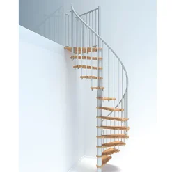 Matisere Escalier colimaçon 9 marches - Hauteur à franchir 1.71 à 2.12m - Diamètre 120cm - Structure blanche et marche hêtre - BERL120-BH-9