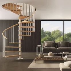 Escalier colimaçon 11 marches - Haut. à franchir 2.26 à 2.64m - Diam. 140cm - Struct. blanche et marche naturel - Trémie ronde --Matisere Discount