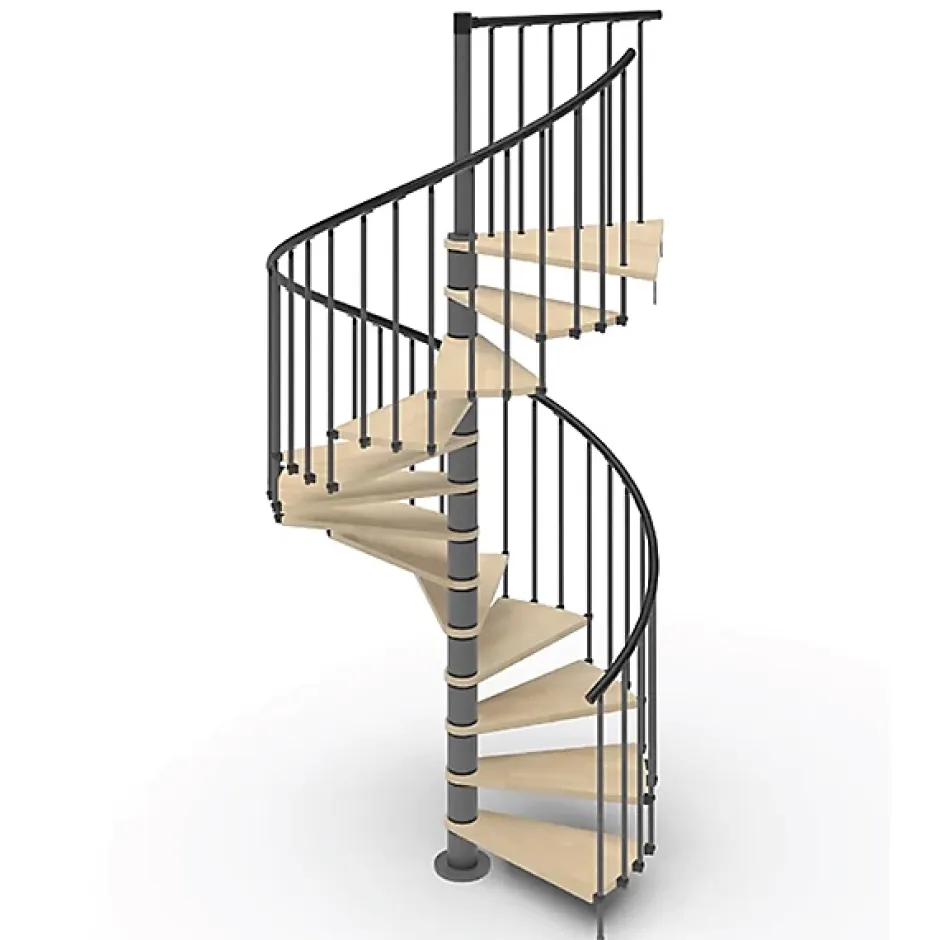 Escalier colimaçon 10 marches - Haut. à franchir 2.05 à 2.40m - Diam. 180cm - Trémie ronde - Struct. anthracite / marches Naturel-Matisere Online