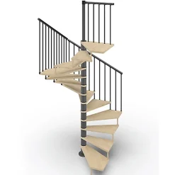 Escalier colimaçon 10 marches - Haut. à franchir 2.05 à 2.40m - Diam. 140cm - Trémie carrée - structure grise / marches naturel --Matisere Discount