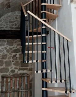 Escalier colimaçon 10 marches - Haut. à franchir 2.05 à 2.40m - Diam. 140cm - Trémie carrée - structure grise / marches naturel --Matisere Discount