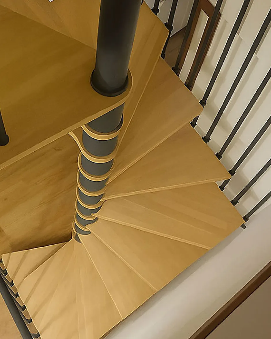 Escalier colimaçon 10 marches - Haut. à franchir 2.05 à 2.40m - Diam. 140cm - Trémie carrée - structure grise / marches naturel --Matisere Discount