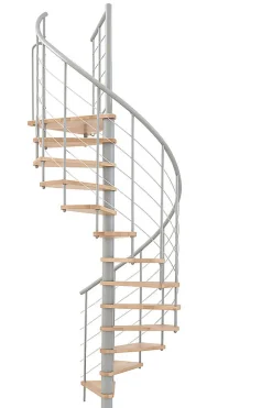 Escalier colimaçon 11 marches - Hauteur à franchir 2.15 à 2.59m - Structure grise et marche hêtre - Diamètre 100cm - VENE100/GH-11-Matisere