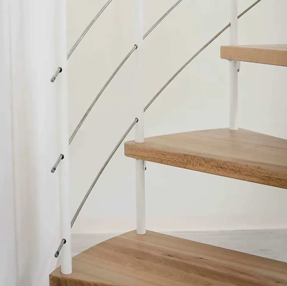 Escalier colimaçon 11 marches - Hauteur à franchir 2.15 à 2.59m - Structure grise et marche hêtre - Diamètre 100cm - VENE100/GH-11-Matisere