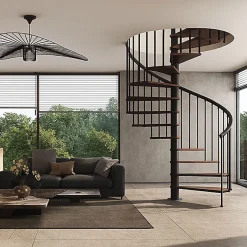 Matisere Escalier colimaçon 12 marches - Haut. à franchir 2.46 à 2.88m - Diam. 120cm - Trémie ronde - Struct. anthracite / marches noyer -