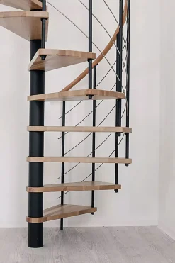 Matisere Escalier colimaçon 11 marches - Diamètre 120cm - Hauteur à franchir 2.15 à 2.59m - Noir et Noyer - VENE120-SNMNOY-11