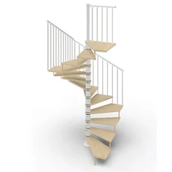 Escalier colimaçon 11 marches - Haut. à franchir 2.26 à 2.64m - Diam. 120cm - Trémie carrée - Struct. blanche / marches naturel --Matisere Online