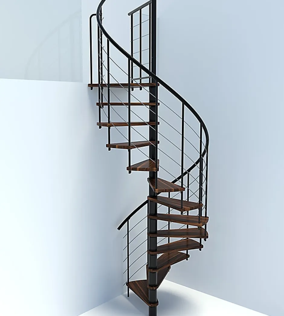 Escalier colimaçon 15 marches - Diamètre 140cm - Hauteur à franchir 3.04 à 3.52m - Noir et Noyer - VENE140-SNMNOY-15-Matisere