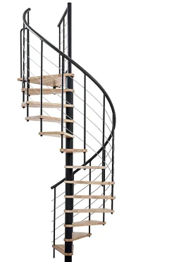 Matisere Escalier colimaçon 9 marches - Hauteur à franchir 1.76 à 2.12m - Structure noire et marche hêtre - Diamètre 100cm - VENE100/NH-9