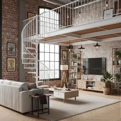 Matisere Escalier colimaçon métal 9 marches - Hauteur à franchir 1.71 à 2.12m - Diamètre 120cm - Structure blanche et marche blanche -